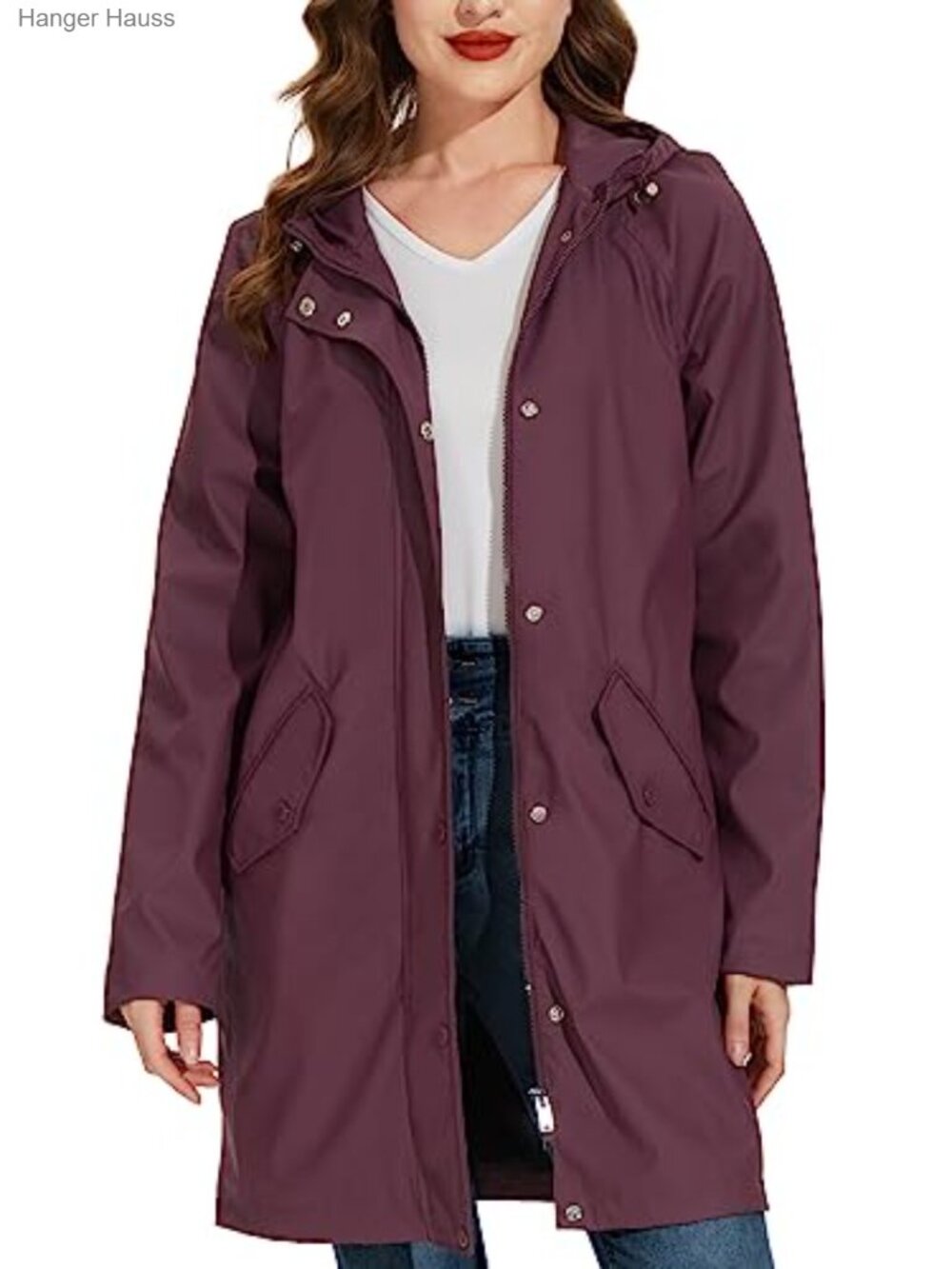Waterproof Raincoat Hooded Windbreaker Long Rain Jacket with Pockets